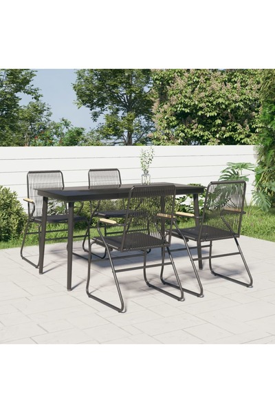 vidaxl Set mobilier de gradina, 5 piese, negru, ratan PVC