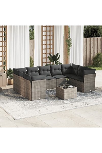 vidaxl Set mobilier de gradina cu perne, 10 piese, gri, poliratan