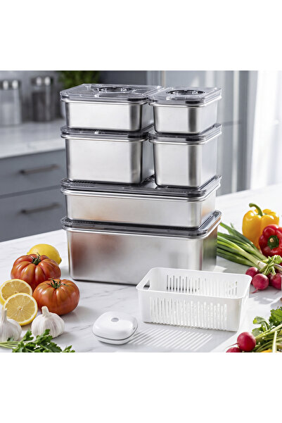 Aryıldız Vacuum & Fresh Çelik 14 Parça Saklama Kabı Seti