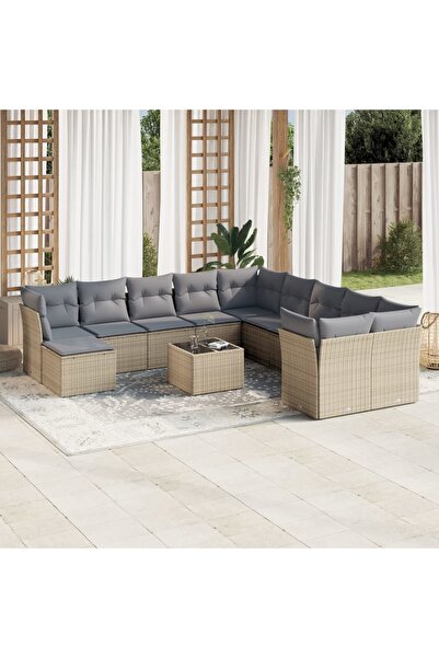 vidaxl Set canapele de gradina cu perne, 12 piese, bej, poliratan