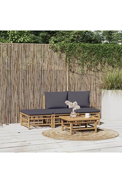 vidaxl Set mobilier de gradina cu perne gri a®nchis, 4 piese, bambus