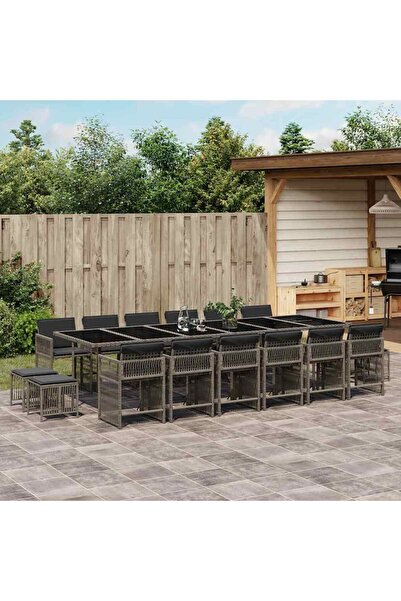 vidaxl Set mobilier de gradina cu perne, 17 piese, gri, poliratan