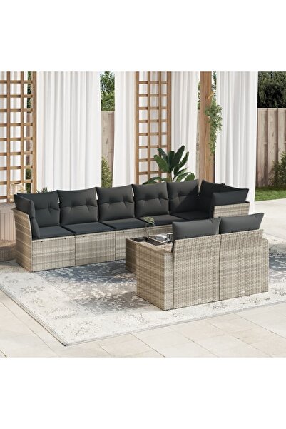 vidaxl Set canapele de gradina cu perne, 9 piese gri deschis poliratan