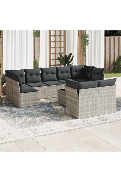 vidaxl Set canapele de gradina cu perne 10 piese gri deschis poliratan