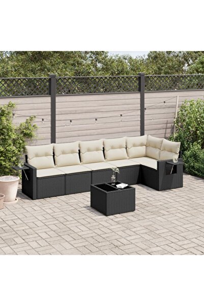 vidaxl Set canapele de gradina cu perne, 7 piese, negru, poliratan