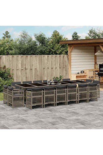 vidaxl Garden furniture set with cushions, 17 pieces, grey, polyrattan