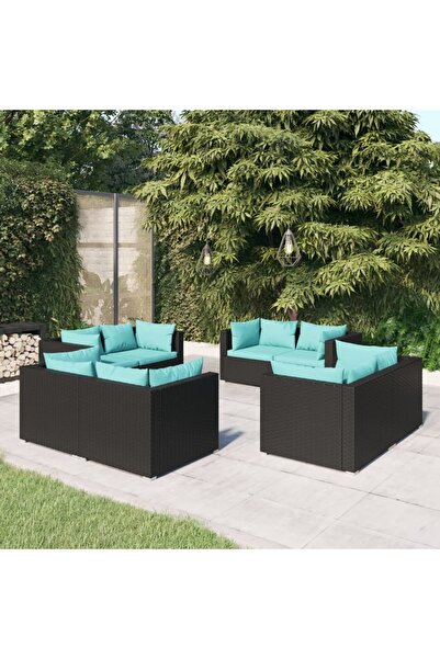 vidaxl Set mobilier de gradina cu perne, 8 piese, negru, poliratan