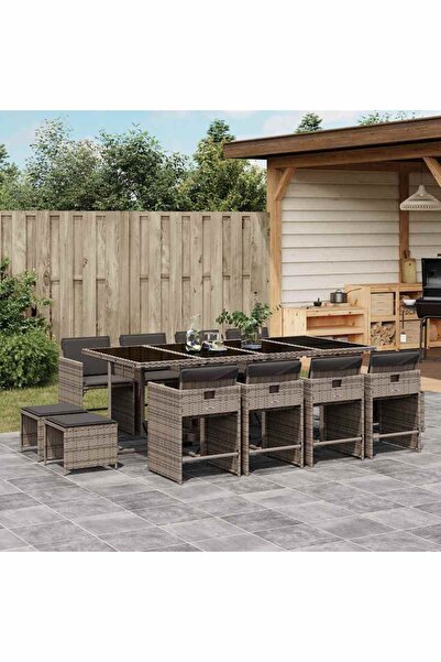 vidaxl Set mobilier de gradina cu perne, 13 piese, gri, poliratan
