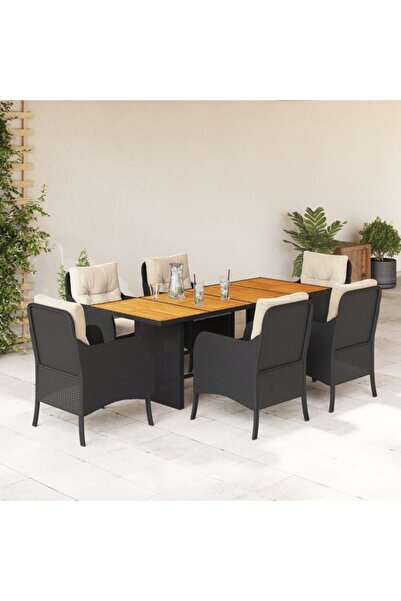 vidaxl Set mobilier de gradina cu perne, 7 piese, negru, poliratan