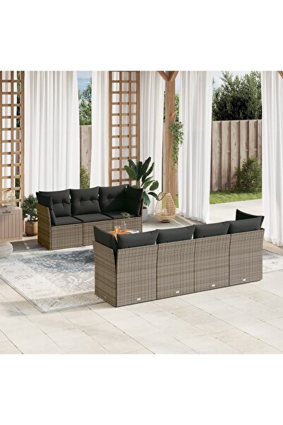 vidaxl Set canapele de gradina cu perne, 8 piese, gri, poliratan