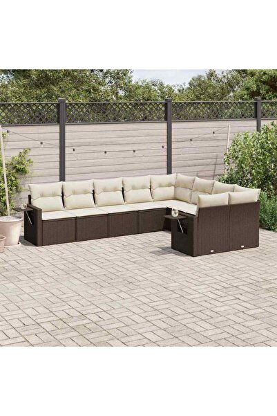 vidaxl Garden sofa set with cushions, 9 pieces, brown, polyrattan