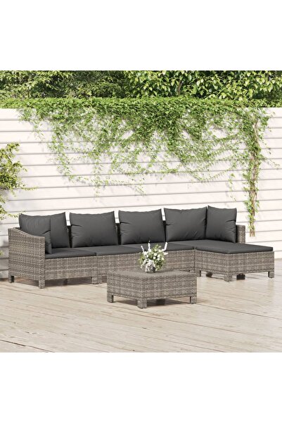 Concept Set mobilier de grădină cu perne, 6 piese, gri, poliratan