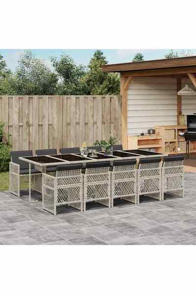 vidaxl 11-piece light gray polyrattan garden furniture set with cushions