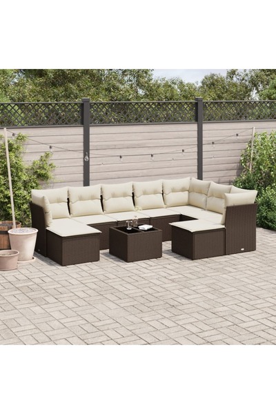vidaxl Set canapele de gradina cu perne, 10 piese, maro, poliratan
