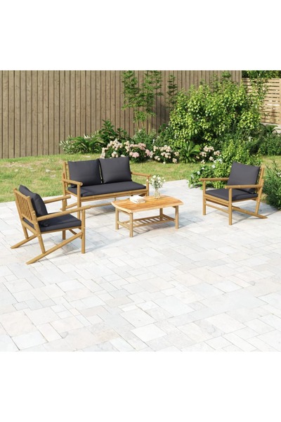 vidaxl Set mobilier de gradina cu perne gri a®nchis, 4 piese, bambus