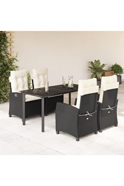 vidaxl Set mobilier de gradina cu perne, 5 piese, negru, poliratan