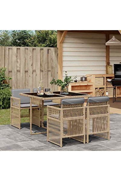 vidaxl 5-piece garden furniture set with cushions, beige, polyrattan