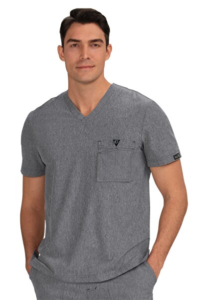 KOI Happiness Bryan Men's Medical Scrub Top 668 - Heather Grey