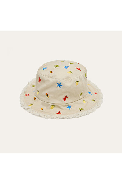 Mudo Women's Ecru Embroidered Bucket Hat