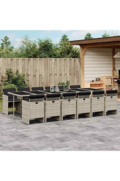 vidaxl Garden furniture set with cushions 13 pieces light gray polyrattan