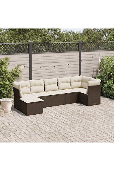 vidaxl Garden sofa set with cushions, 7 pieces, brown, polyrattan