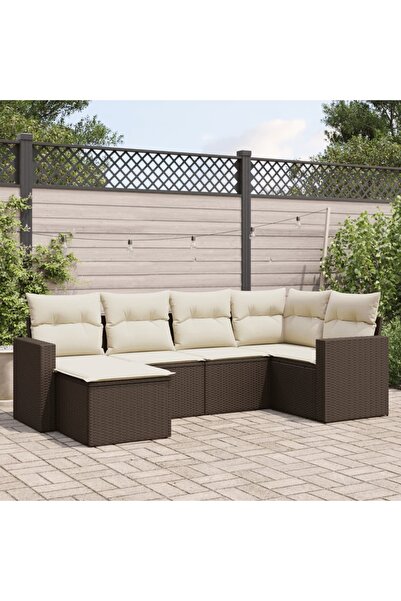 vidaxl Set canapele de gradina cu perne, 6 piese, maro, poliratan