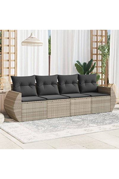 vidaxl Garden sofa set with cushions, 4 pieces, light grey polyrattan
