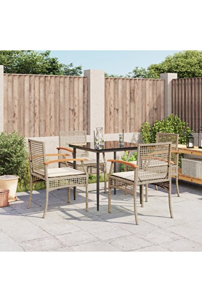vidaxl Set mobilier de gradina cu perne, 5 piese, bej, poliratan