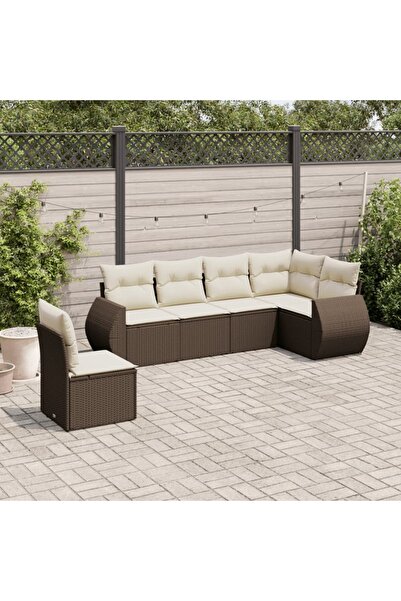 vidaxl Set canapele de gradina cu perne, 6 piese, maro, poliratan