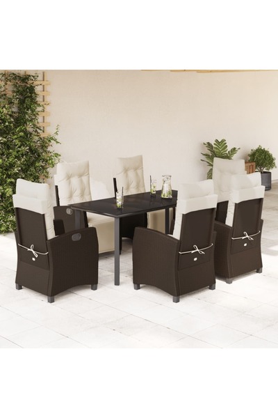 vidaxl Garden furniture set with cushions, 7 pieces, brown, polyrattan