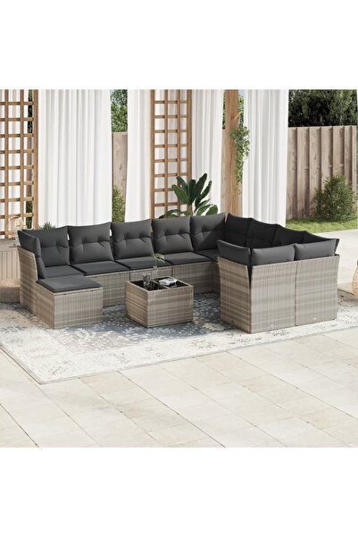 vidaxl Set canapele de gradina cu perne, 11 piese, gri, poliratan