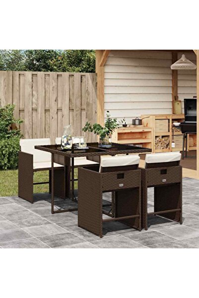 vidaxl Set mobilier de gradina, 5 piese, cu perne, maro, poliratan