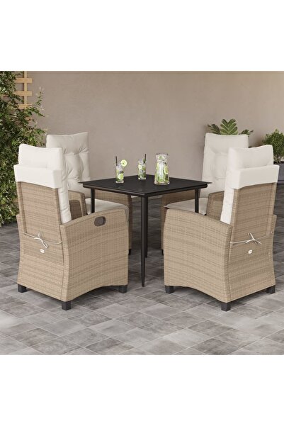 vidaxl Garden furniture set with cushions, 5 pieces, beige, polyrattan