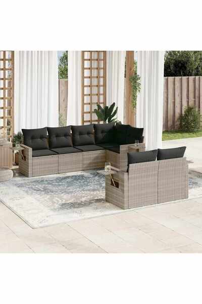 vidaxl Set canapele de gradina cu perne, 7piese gri deschis poliratan