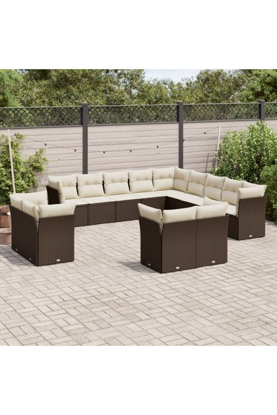 vidaxl Set canapele de gradina cu perne, 13 piese, maro, poliratan
