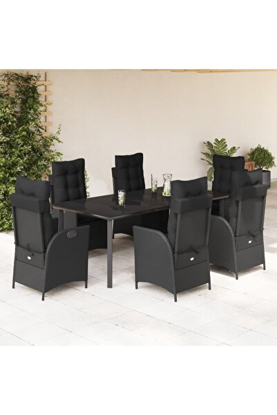 vidaxl Set mobilier de gradina cu perne, 7 piese, negru, poliratan
