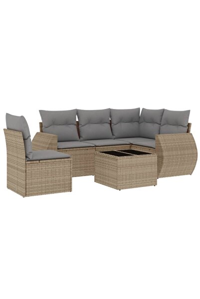 vidaxl Set canapele de gradina cu perne, 6 piese, bej, poliratan