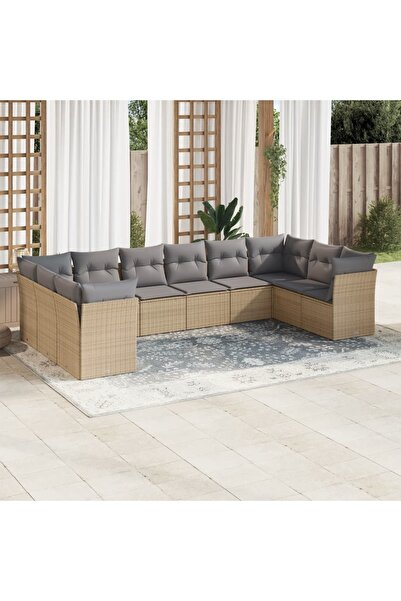 vidaxl Set canapele de gradina cu perne, 10 piese, bej, poliratan