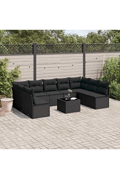 vidaxl Set canapele de gradina cu perne, 10 piese, negru, poliratan