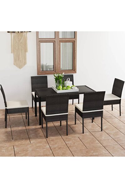 vidaxl Set de mobilier de exterior, 7 piese, negru, poliratan