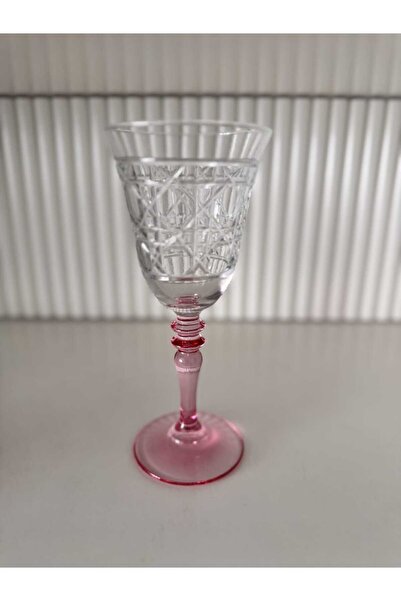 dekorasyon garajı Kristal Kesme Pembe Ayaklı Kadeh Seti 6 Adet