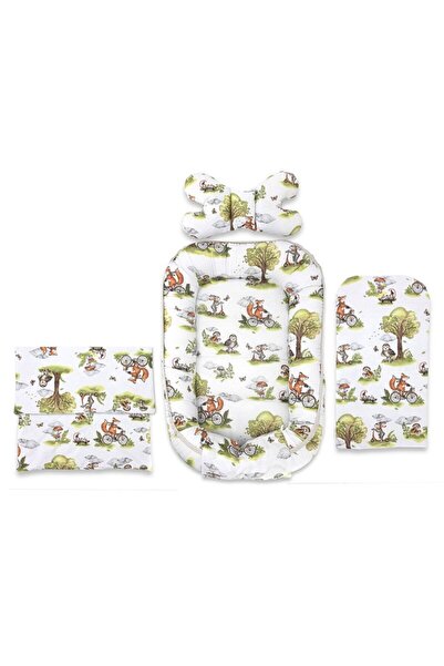 Qmini Set 4 in 1 Cosulet bebelus, Qmini, Baby Cocoon 75x55 cm, Din bumbac cer...