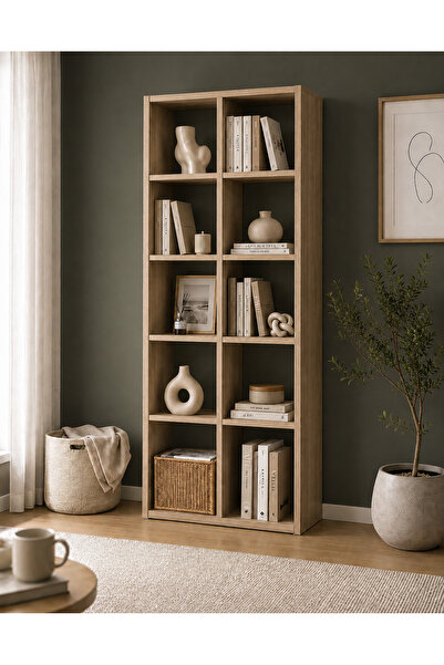UDECCO MOBİLYA Nordic MDF Çok Amaçlı Kitaplık 10 Raflı Modern Dekoratif Raf Ü...