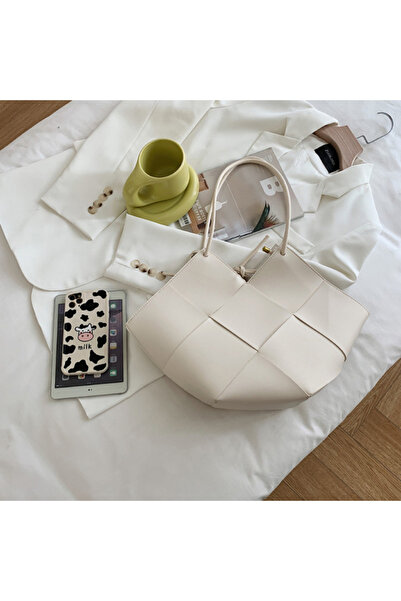 Doze Beige Leather Tote Shoulder Bag