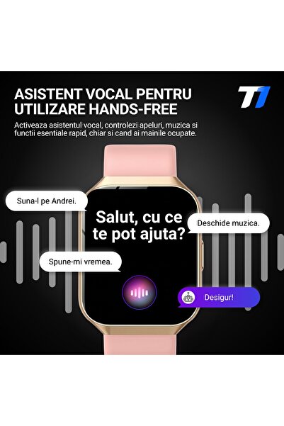 Techone Ceas Smartwatch Femei VitaSense Pro, 1.96 inch SUPER AMOLED, Apel Bluetooth HD, Auriu