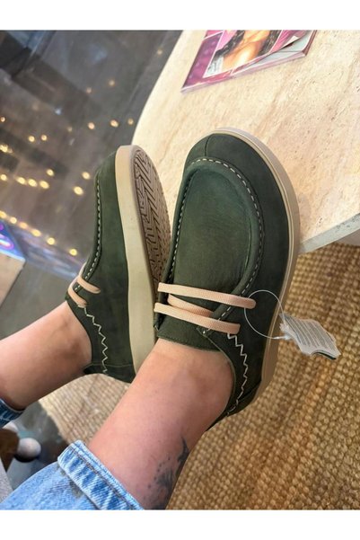 Venüs Women's Green Nubuck Leather Shoes