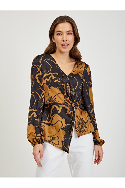 ORSAY Brown and black women's satin floral blouse