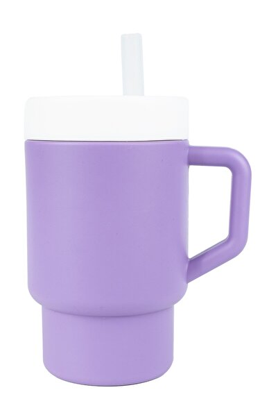 pandish Mugley Single Handle Silicone Drinking Cup with Lid and Straw - Lilac