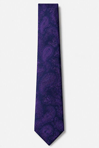 kravatçı Shawl Pattern Purple Tie & Handkerchief Set