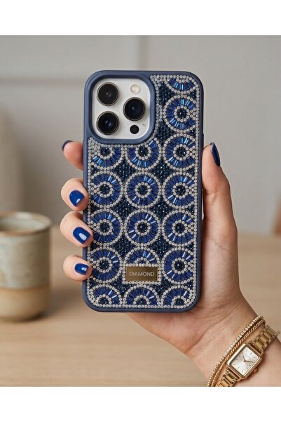 KILIF HOUSE Iphone 15 Pro Max Uyumlu Geometrik Parlak Taş Dizilimli Full Kris...